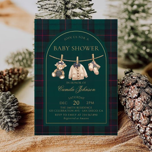 Preppy Plaid Teddy Bear Baby Shower Invitation Einladung