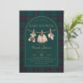 Preppy Plaid Teddy Bear Baby Shower Invitation Einladung (Stehend Vorderseite)
