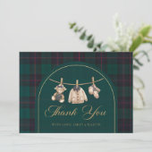 Preppy Plaid Teddy Bear Baby Shower Thank You Card Dankeskarte (Stehend Vorderseite)