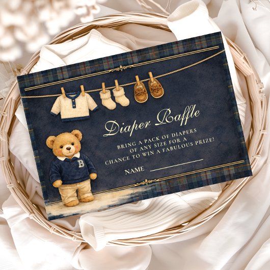 Preppy Plaid Teddy Bear Diapper Raffle Begleitkarte
