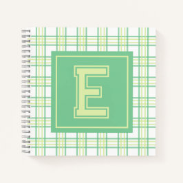 Preppy Plaid Varsity Monogram Green Lime Square Notizblock