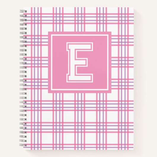 Preppy Plaid Varsity Monogram Pink Purple Notizblock (Vorderseite)