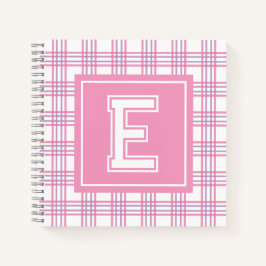 Preppy Plaid Varsity Monogram Pink Purple Square Notizblock