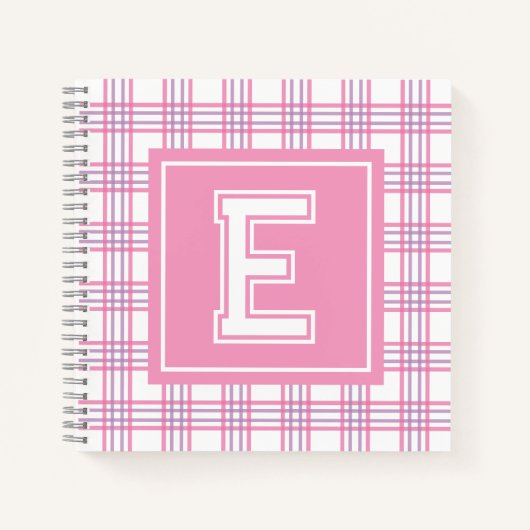 Preppy Plaid Varsity Monogram Pink Purple Square Notizblock (Vorderseite)