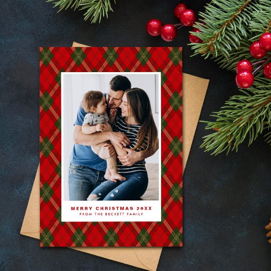 Preppy Plaid Vintage Christmas Photo Feiertagskarte