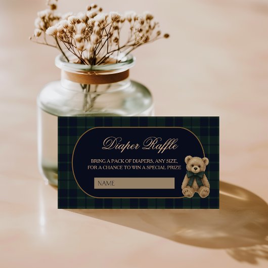Preppy Polo Teddy Bear Baby Shower Diaper Raffle Begleitkarte
