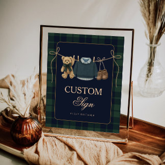 Preppy Polo Teddy Bear Baby Shower Editable Table  Poster