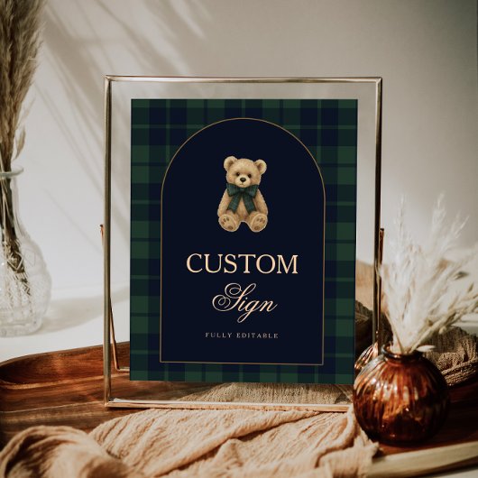 Preppy Polo Teddy Bear Baby Shower Editable Table  Poster