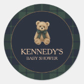 Preppy Polo Teddy Bear Baby Shower Runder Aufkleber (Vorderseite)
