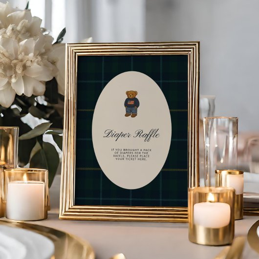 Preppy Polo Teddy Bear Diaper Raffle Sign