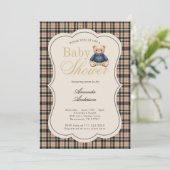 Preppy Polo Teddy Bear Luxury Beige Baby Shower Einladung (Stehend Vorderseite)