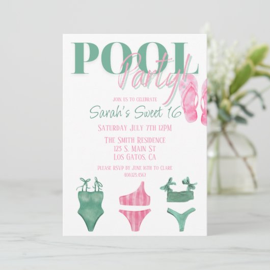 Preppy Pool-Party Einladung (Stehend Vorderseite)