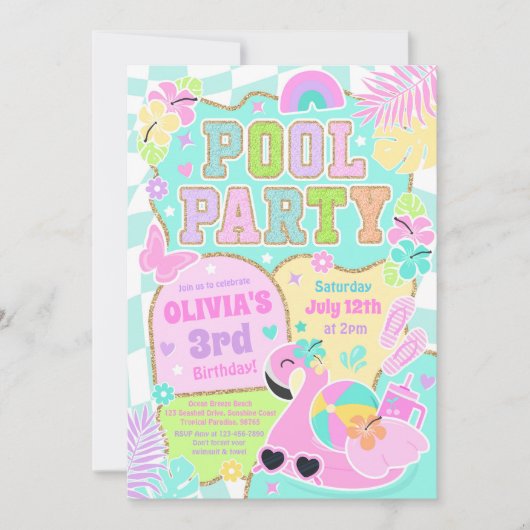Preppy Pool Party Trendy Niedlich Girly Pool Gebur Einladung (Vorderseite)