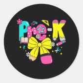 Preppy Pre-k Pencil Bow Back To School Teacher Gir Runder Aufkleber (Vorderseite)