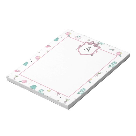 Preppy Prink Pickleball Monogram Notepad Notizblock (Rotiert)