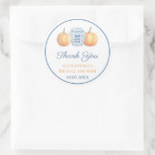 Preppy Pumpkin Blau und Weiß Brautparty Gefallen Runder Aufkleber (Tasche)