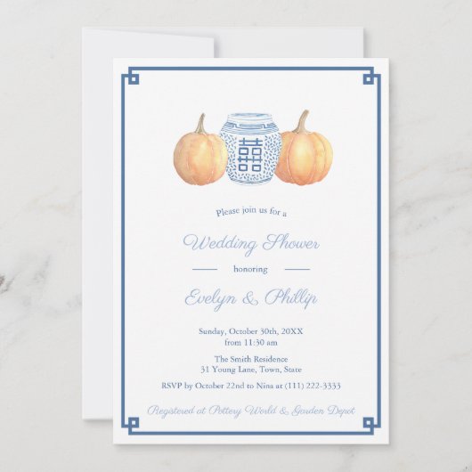 Preppy Pumpkin Navy Burnt Orange Polterabend Einladung (Vorderseite)