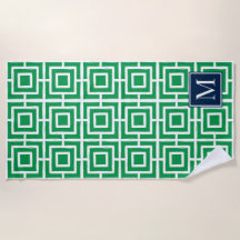 Preppy Quadratgitter-Monogramm – Grün & Navy
