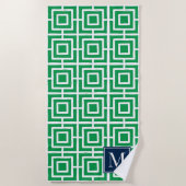 Preppy Quadratgitter-Monogramm – Grün & Navy Strandtuch (Vorderseite)