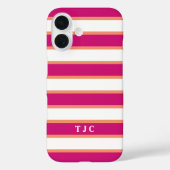 Preppy Raspberry Pink Stripe Monogram Case-Mate iPhone Hülle (Rückseite)