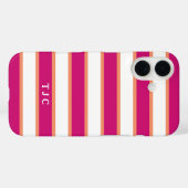 Preppy Raspberry Pink Stripe Monogram Case-Mate iPhone Hülle (Rückseite (Horizontal))
