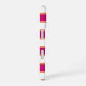 Preppy Raspberry Pink Stripe Monogram iPhone 16 Hülle (Rechte Seite)