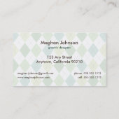 Preppy Raute Diamond Pattern Business Card: grün Visitenkarte (Rückseite)