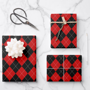 Preppy Raute Tartan Diamond Kariert Red Black Geschenkpapier Set