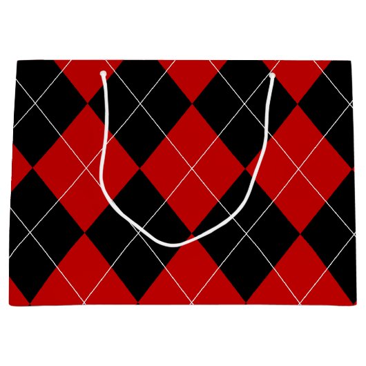 Preppy Raute Tartan Diamond Kariert Red Black Große Geschenktüte (Vorderseite)