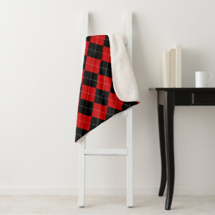 Preppy Raute Tartan Diamond Kariert Red Black Sherpadecke