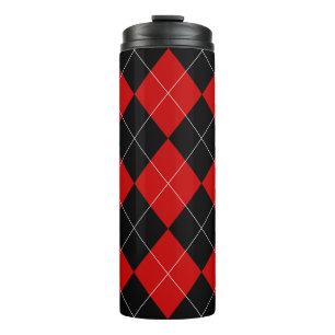 Preppy Raute Tartan Diamond Kariert Red Black Thermosbecher