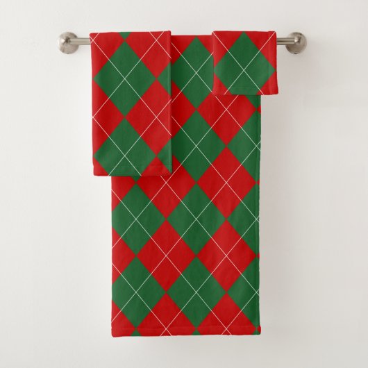 Preppy Raute Tartan Diamond Kariert Red Green Badhandtuch Set (Insitu)