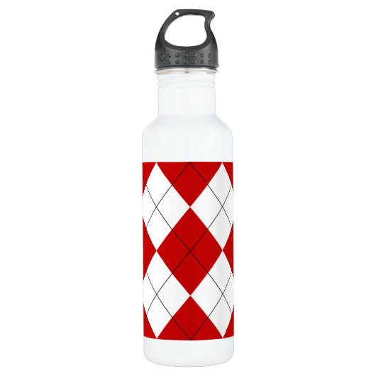 Preppy Raute Tartan Diamond Kariert Red White Edelstahlflasche (Vorderseite)