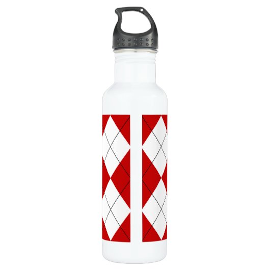Preppy Raute Tartan Diamond Kariert Red White Edelstahlflasche (Rückseite)