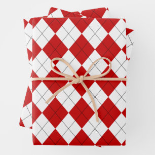 Preppy Raute Tartan Diamond Kariert Red White Geschenkpapier Set