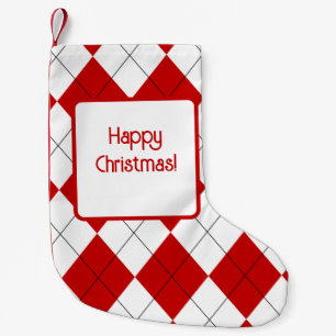Preppy Raute Tartan Diamond Kariert Red White Kleiner Weihnachtsstrumpf
