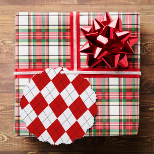 Preppy Raute Tartan Diamond Kariert Red White Ornament Karte