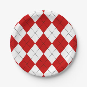 Preppy Raute Tartan Diamond Kariert Red White Pappteller