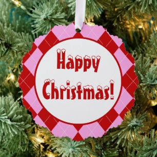 Preppy Raute Tartan Diamond Kariert Rotes Rosa Ornament Karte