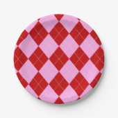 Preppy Raute Tartan Diamond Kariert Rotes Rosa Pappteller (Vorderseite)