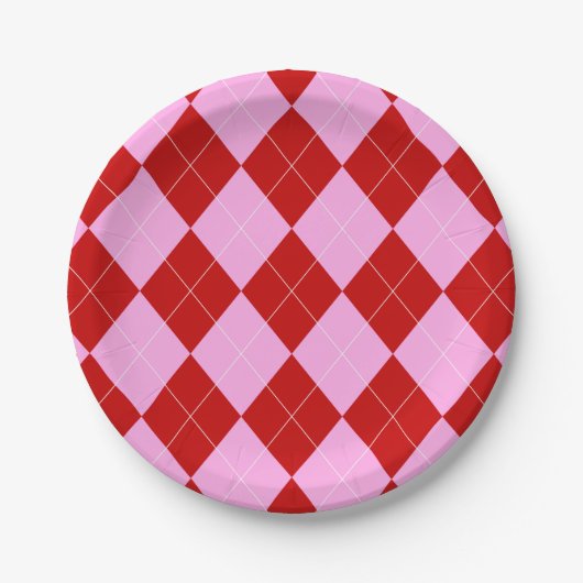 Preppy Raute Tartan Diamond Kariert Rotes Rosa Pappteller (Vorderseite)