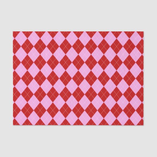 Preppy Raute Tartan Diamond Kariert Rotes Rosa Seidenpapier (Vorderseite)