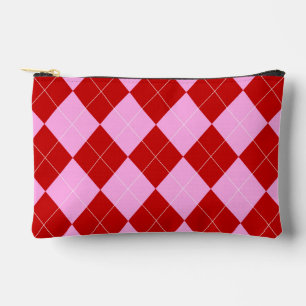 Preppy Raute Tartan Diamond Kariert Rotes Rosa Zubehörtasche