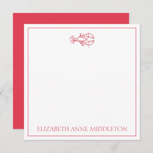 Preppy Red and White Lobster Personalisiert Mitteilungskarte (Vorne/Hinten)