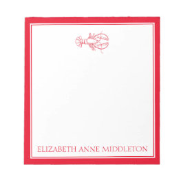 Preppy Red and White Lobster Personalisiert Notizblock