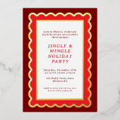 Preppy Red and White Simple Scallop Weihnachten Folieneinladung (Vorderseite)