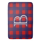 Preppy Red & Blue Buffalo Karo Kariert | Monogramm Badematte (Vorderseite Vertikal)