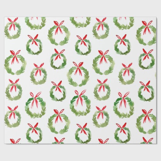 Preppy Red Bow Wreath Christmas Geschenkpapier (Flach)