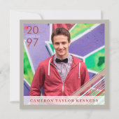 Preppy Red Button Stripes Foto Graduation Party Einladung (Vorderseite)