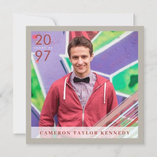 Preppy Red Button Stripes Foto Graduation Party Einladung (Vorderseite)